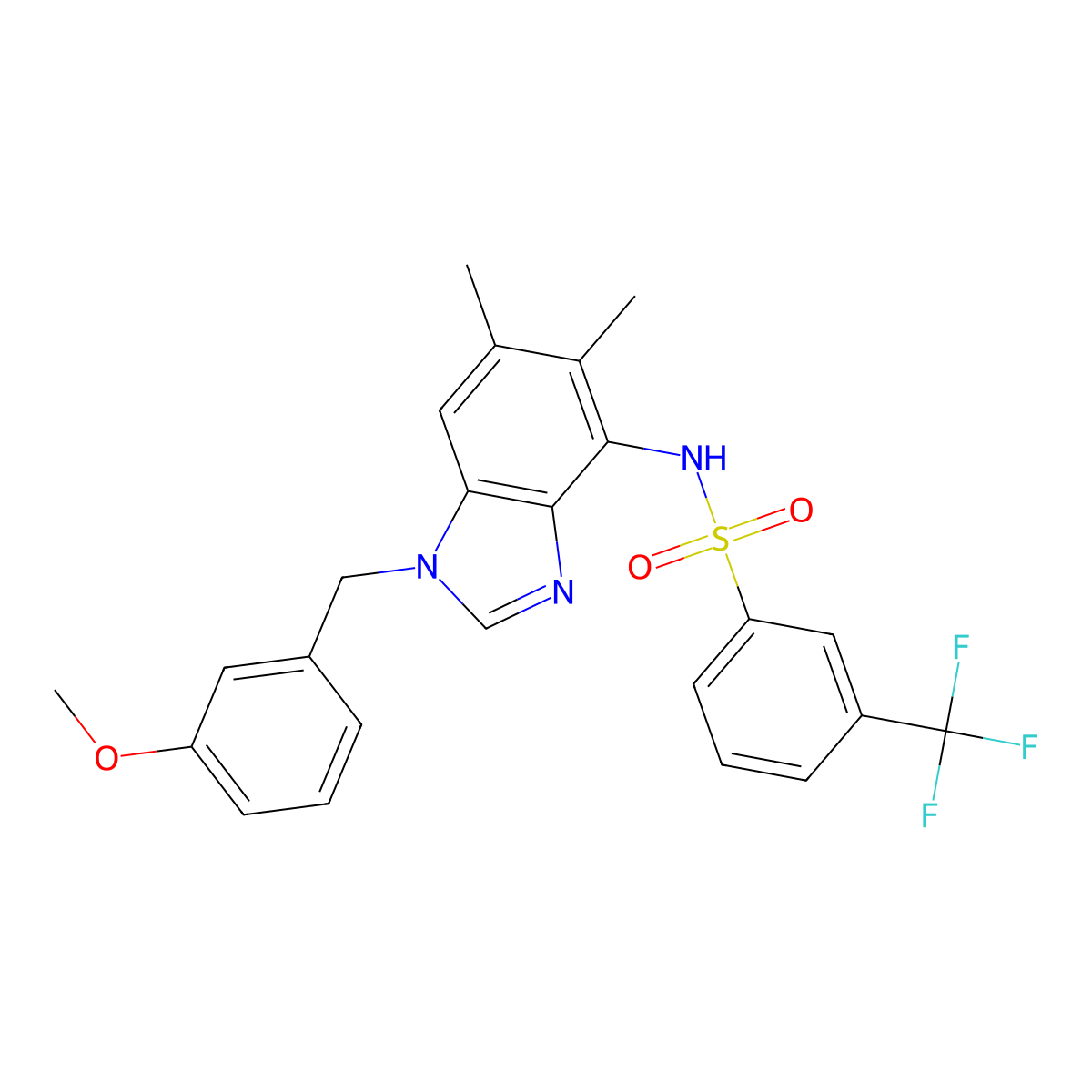 N-[1-(3-methoxybenzyl)-5,6-dimethyl-1H-1,3-benzimidazol-4-yl]-3-(trifluoromethyl)benzenesulfonamide molecular structure, CAS 338955-23-0