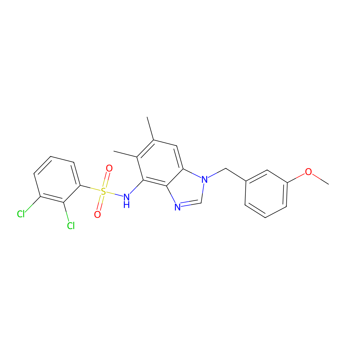2,3-dichloro-N-[1-(3-methoxybenzyl)-5,6-dimethyl-1H-1,3-benzimidazol-4-yl]benzenesulfonamide molecular structure, CAS 338955-25-2