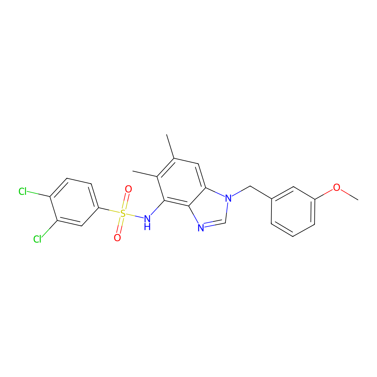 3,4-dichloro-N-[1-(3-methoxybenzyl)-5,6-dimethyl-1H-1,3-benzimidazol-4-yl]benzenesulfonamide molecular structure, CAS 338955-31-0