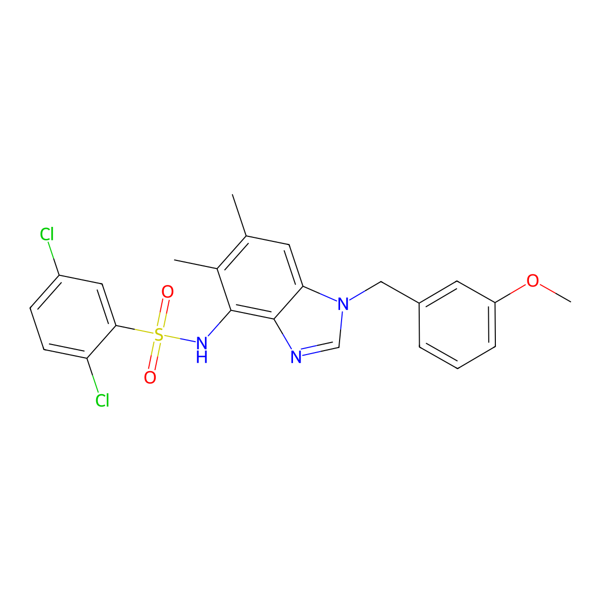 2,5-dichloro-N-[1-(3-methoxybenzyl)-5,6-dimethyl-1H-1,3-benzimidazol-4-yl]benzenesulfonamide molecular structure, CAS 338955-33-2