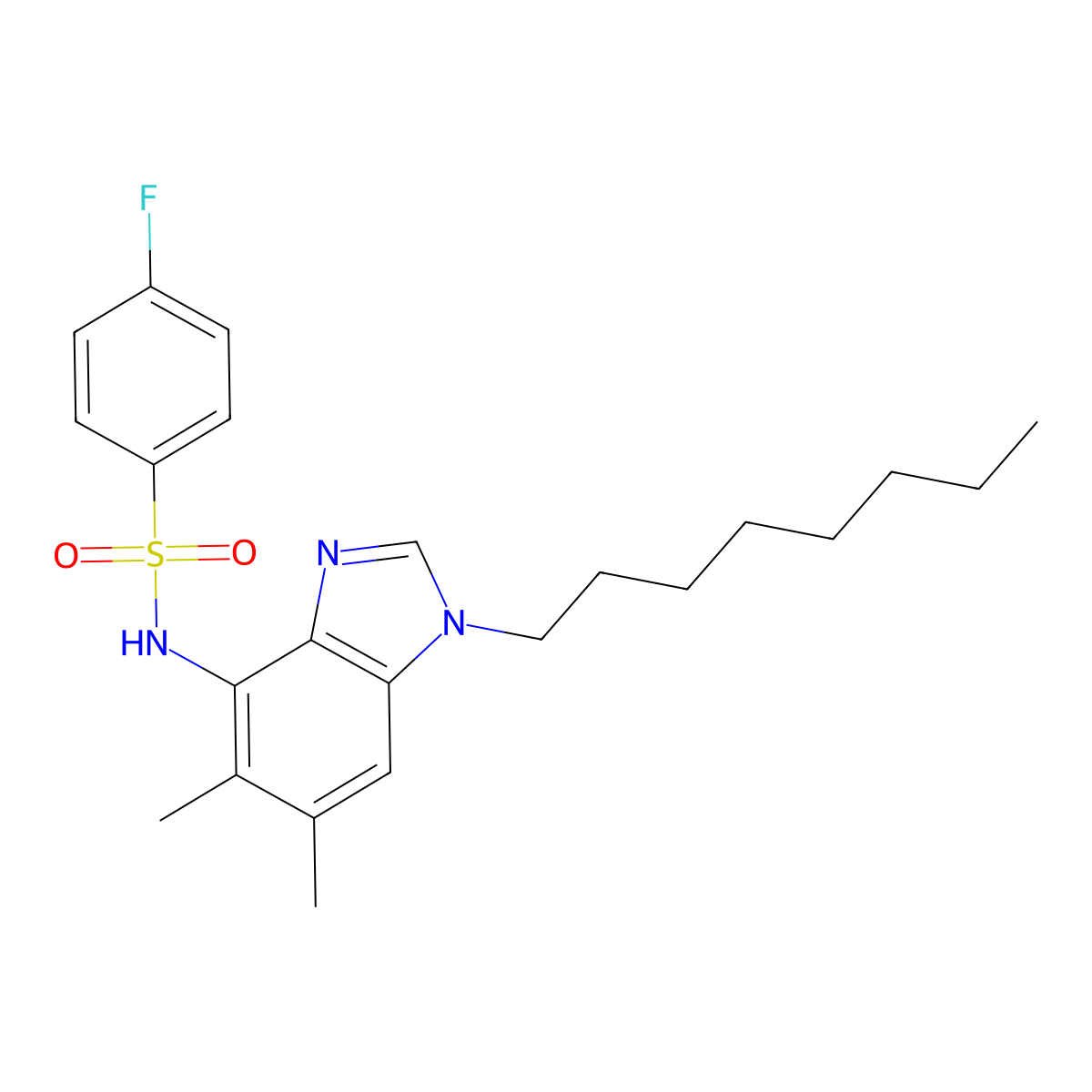 N-(5,6-dimethyl-1-octyl-1H-1,3-benzimidazol-4-yl)-4-fluorobenzenesulfonamide molecular structure, CAS 338955-35-4