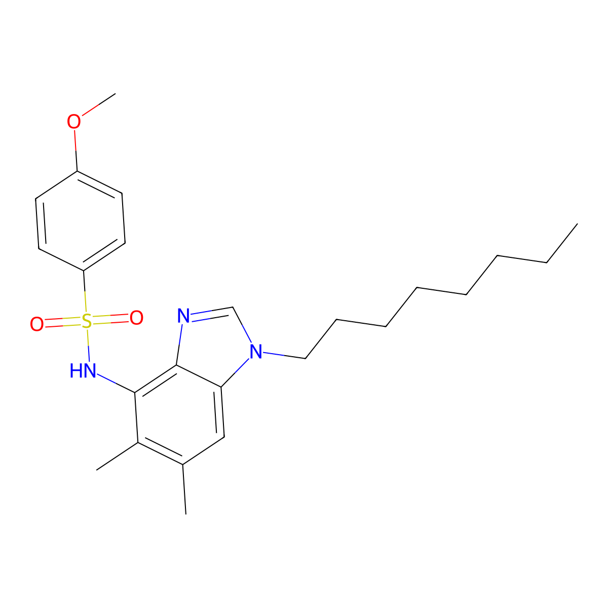 N-(5,6-dimethyl-1-octyl-1H-1,3-benzimidazol-4-yl)-4-methoxybenzenesulfonamide molecular structure, CAS 338955-39-8