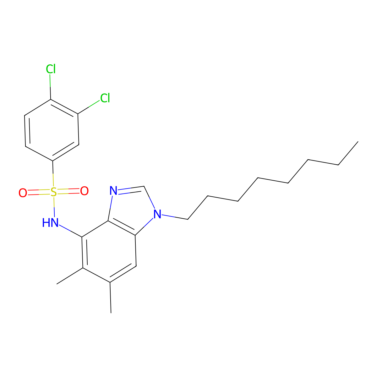 3,4-dichloro-N-(5,6-dimethyl-1-octyl-1H-1,3-benzimidazol-4-yl)benzenesulfonamide molecular structure, CAS 338955-41-2