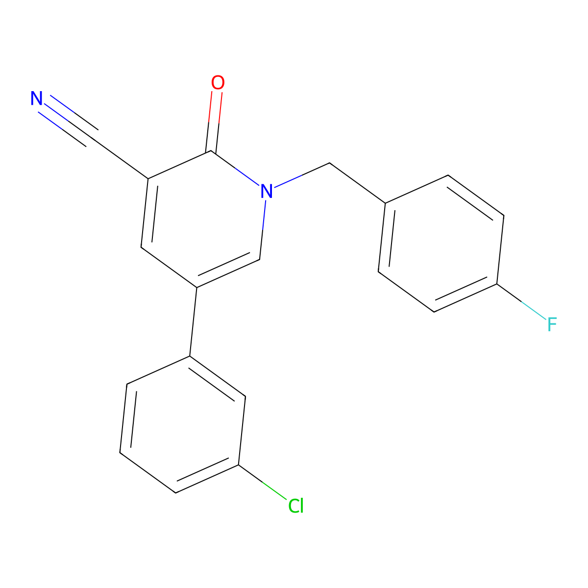 5-(3-Chlorophenyl)-1-[(4-fluorophenyl)methyl]-2-oxopyridine-3-carbonitrile molecular structure, CAS 338955-47-8