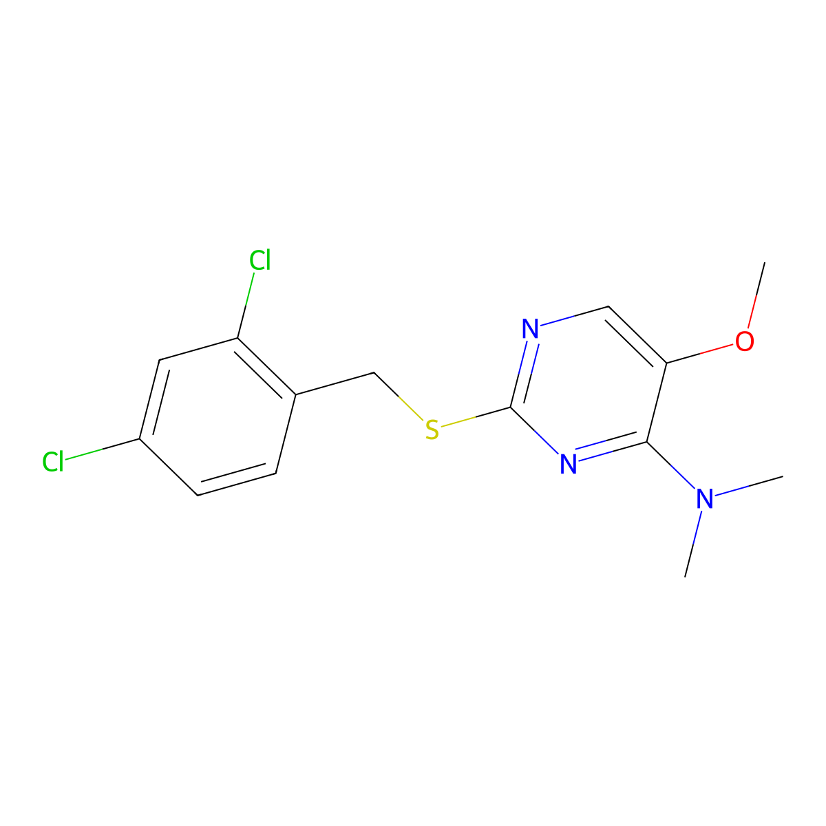 2-[(2,4-dichlorobenzyl)sulfanyl]-5-methoxy-N,N-dimethyl-4-pyrimidinamine molecular structure, CAS 338955-57-0