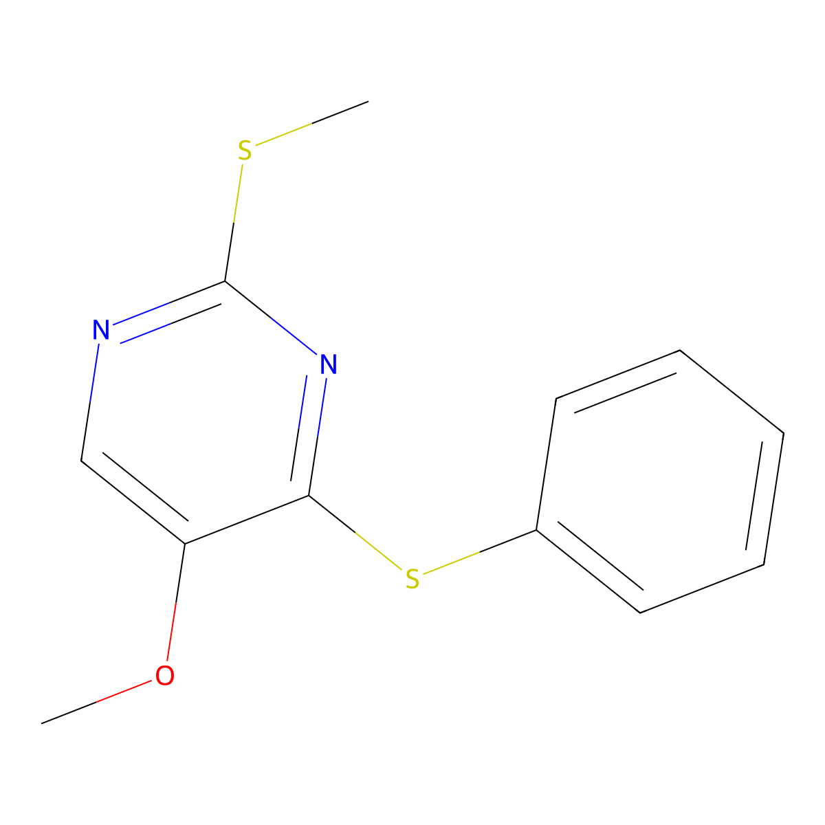 Methyl 2-(methylsulfanyl)-4-(phenylsulfanyl)-5-pyrimidinyl ether molecular structure, CAS 338955-59-2