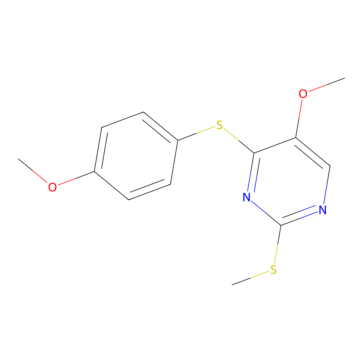 5-Methoxy-4-[(4-methoxyphenyl)sulfanyl]-2-(methylsulfanyl)pyrimidine molecular structure, CAS 338955-62-7