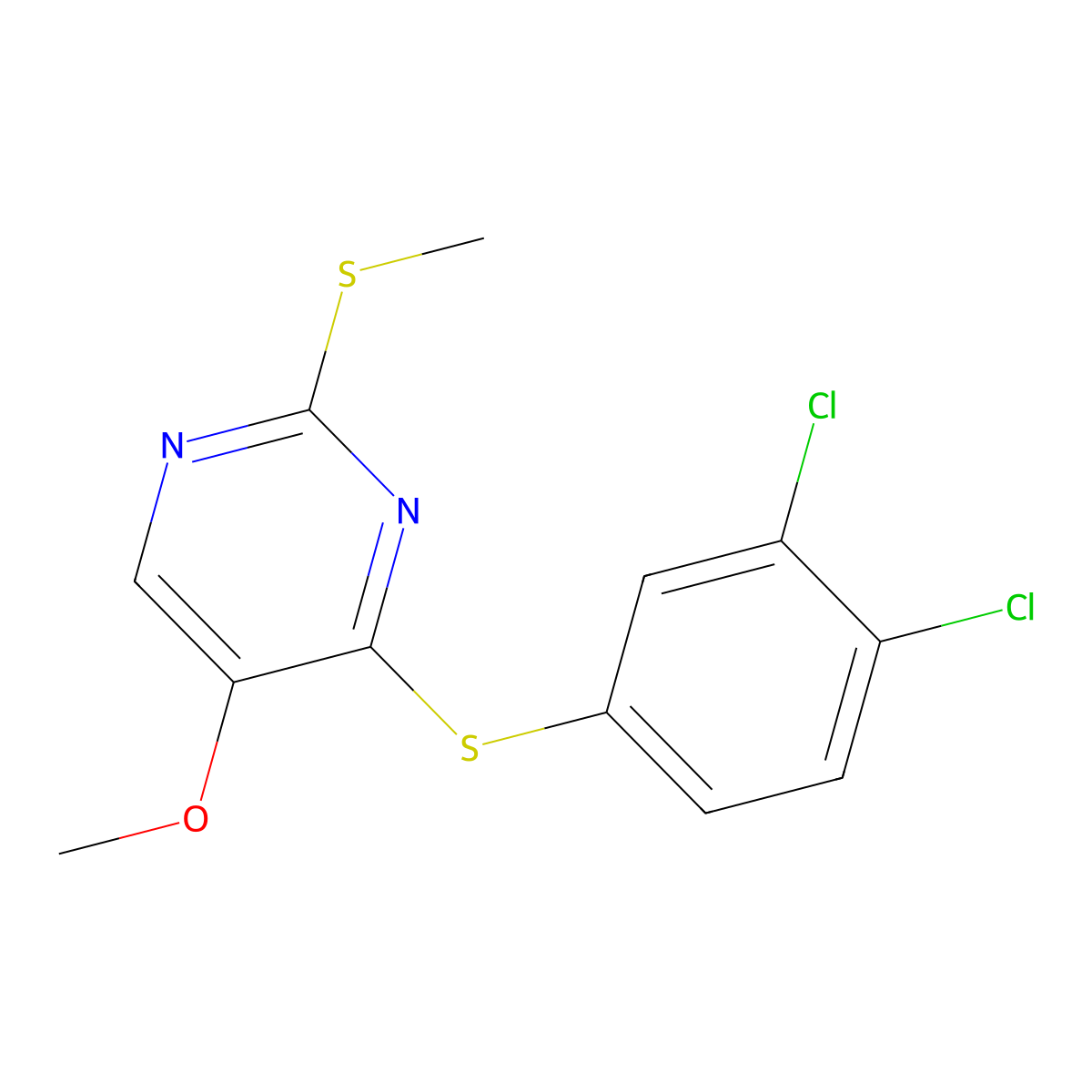 4-[(3,4-Dichlorophenyl)sulfanyl]-5-methoxy-2-(methylsulfanyl)pyrimidine molecular structure, CAS 338955-64-9