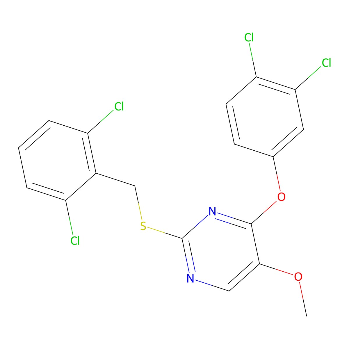 2-[(2,6-Dichlorobenzyl)sulfanyl]-4-(3,4-dichlorophenoxy)-5-methoxypyrimidine molecular structure, CAS 338955-98-9