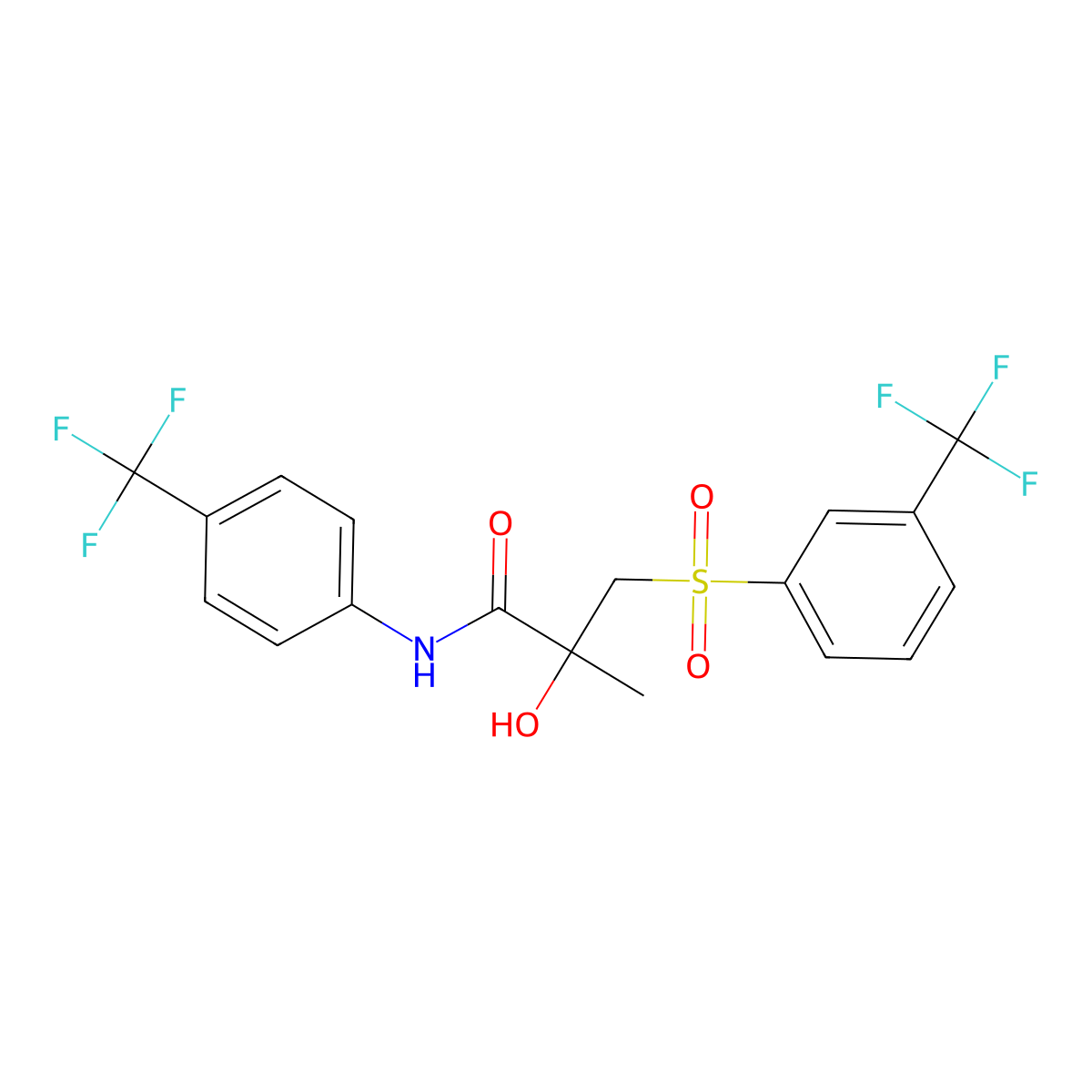 2-hydroxy-2-methyl-N-[4-(trifluoromethyl)phenyl]-3-{[3-(trifluoromethyl)phenyl]sulfonyl}propanamide molecular structure, CAS 338956-14-2