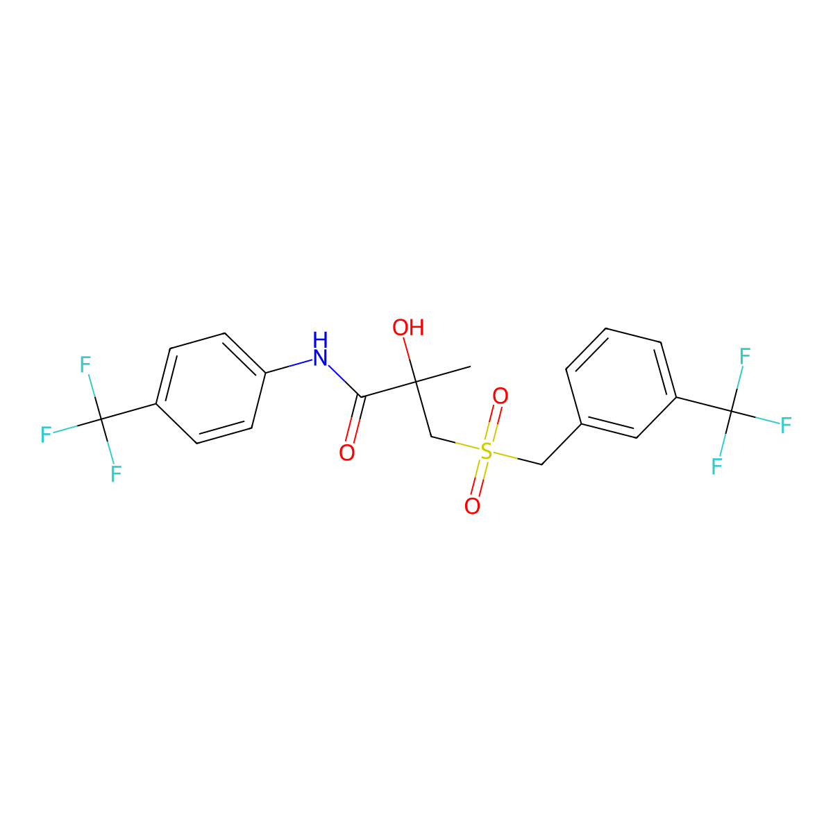 2-hydroxy-2-methyl-3-{[3-(trifluoromethyl)benzyl]sulfonyl}-N-[4-(trifluoromethyl)phenyl]propanamide molecular structure, CAS 338956-23-3
