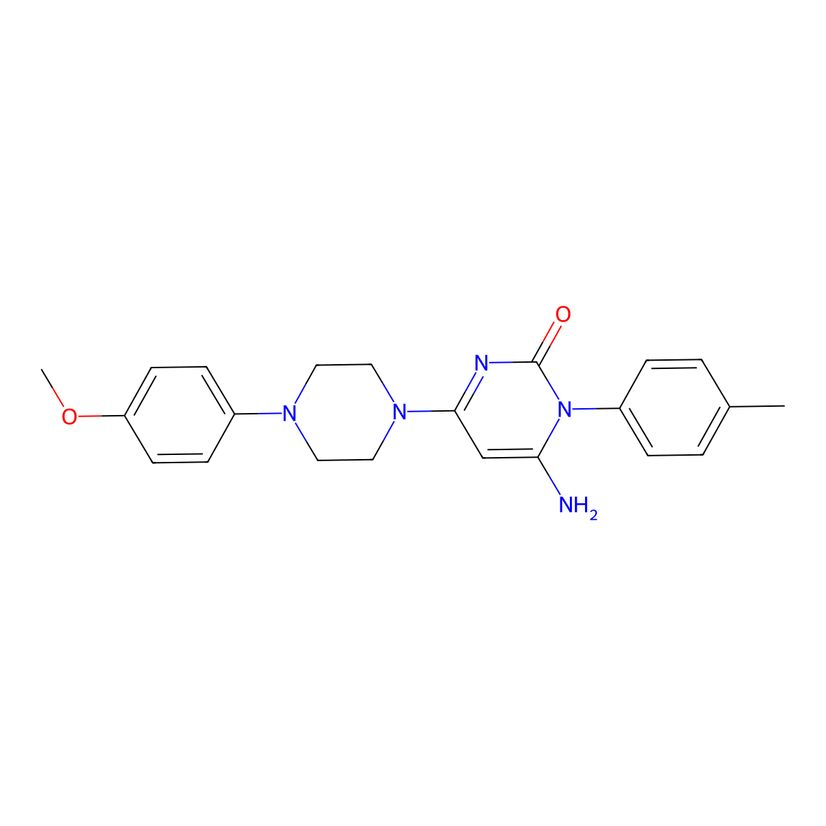 6-Amino-4-(4-(4-methoxyphenyl)piperazino)-1-(4-methylphenyl)-2(1H)-pyrimidinone molecular structure, CAS 338956-31-3