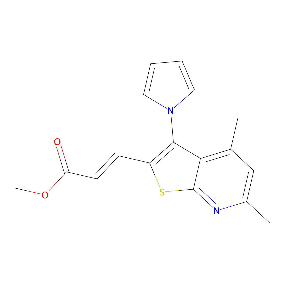 Methyl 3-(4,6-dimethyl-3-(1H-pyrrol-1-yl)thieno[2,3-b]pyridin-2-yl)acrylate molecular structure, CAS 338956-35-7