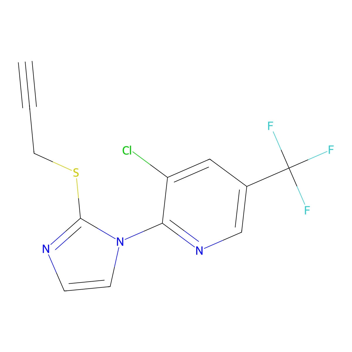 3-chloro-2-[2-(2-propynylsulfanyl)-1H-imidazol-1-yl]-5-(trifluoromethyl)pyridine molecular structure, CAS 338956-46-0