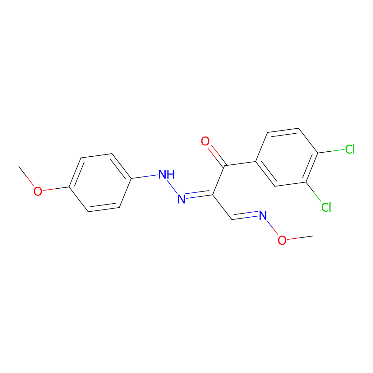 3-(3,4-dichlorophenyl)-2-[2-(4-methoxyphenyl)hydrazono]-3-oxopropanal O-methyloxime molecular structure, CAS 338956-64-2