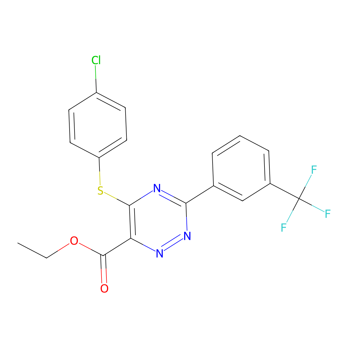 Ethyl 5-[(4-chlorophenyl)sulfanyl]-3-[3-(trifluoromethyl)phenyl]-1,2,4-triazine-6-carboxylate molecular structure, CAS 338956-93-7
