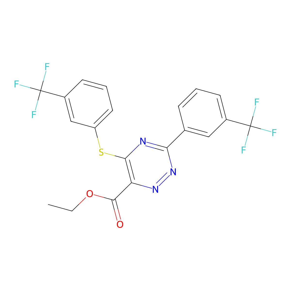 Ethyl 3-[3-(trifluoromethyl)phenyl]-5-{[3-(trifluoromethyl)phenyl]sulfanyl}-1,2,4-triazine-6-carboxylate molecular structure, CAS 338956-94-8