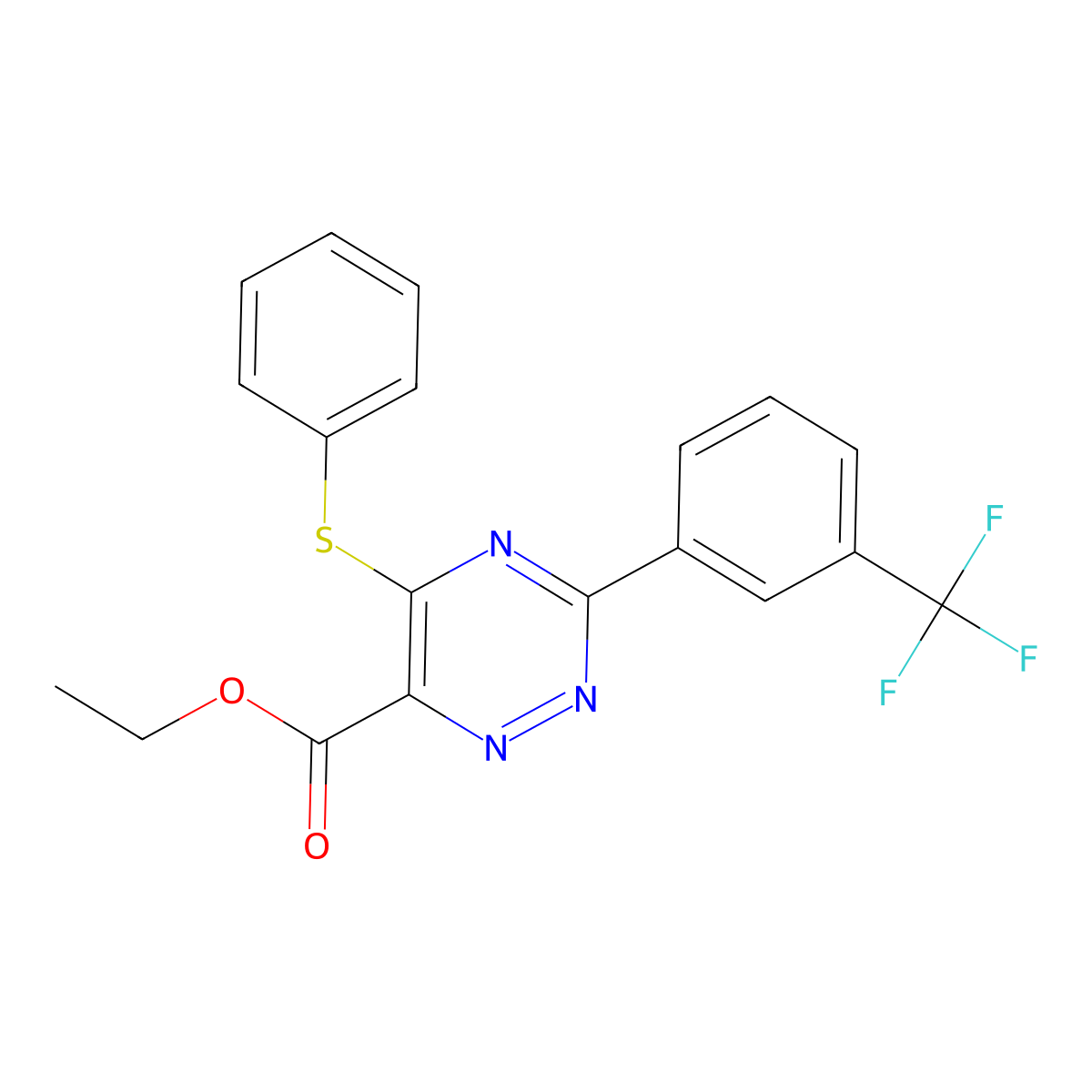 Ethyl 5-(phenylsulfanyl)-3-[3-(trifluoromethyl)phenyl]-1,2,4-triazine-6-carboxylate molecular structure, CAS 338957-00-9