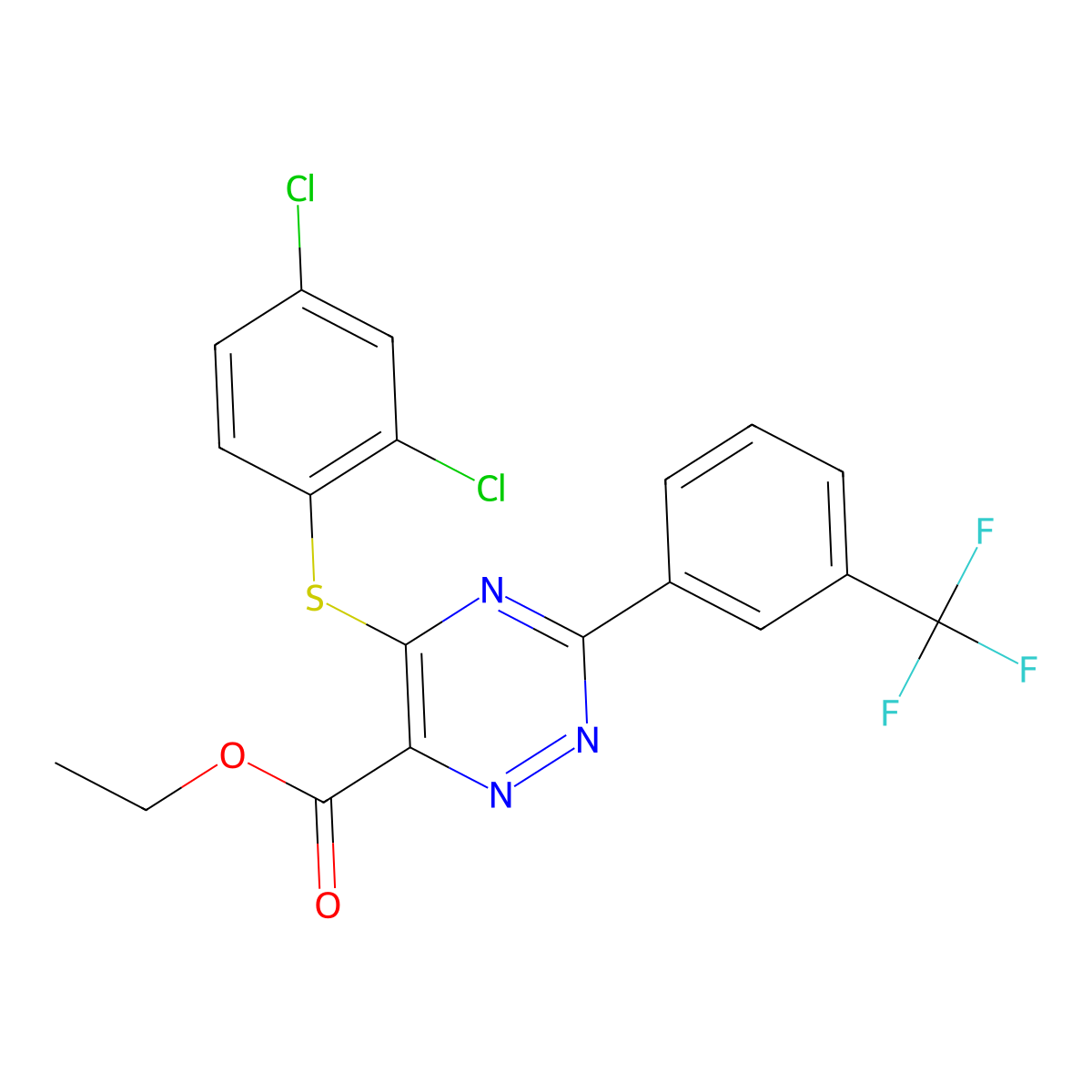 Ethyl 5-[(2,4-dichlorophenyl)sulfanyl]-3-[3-(trifluoromethyl)phenyl]-1,2,4-triazine-6-carboxylate molecular structure, CAS 338957-02-1