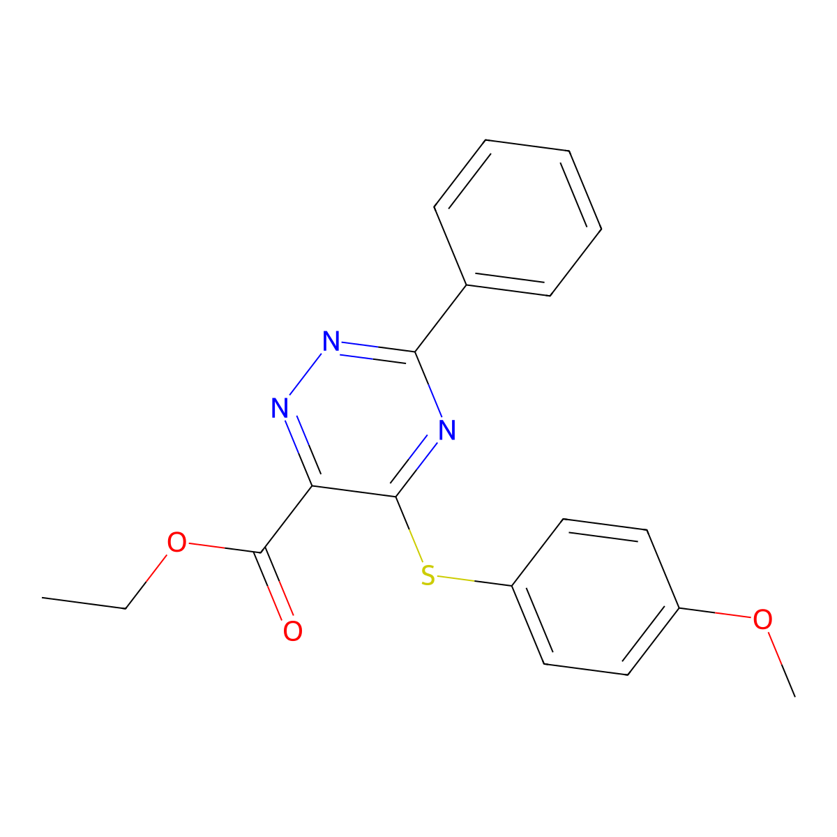 Ethyl 5-[(4-methoxyphenyl)sulfanyl]-3-phenyl-1,2,4-triazine-6-carboxylate molecular structure, CAS 338957-16-7