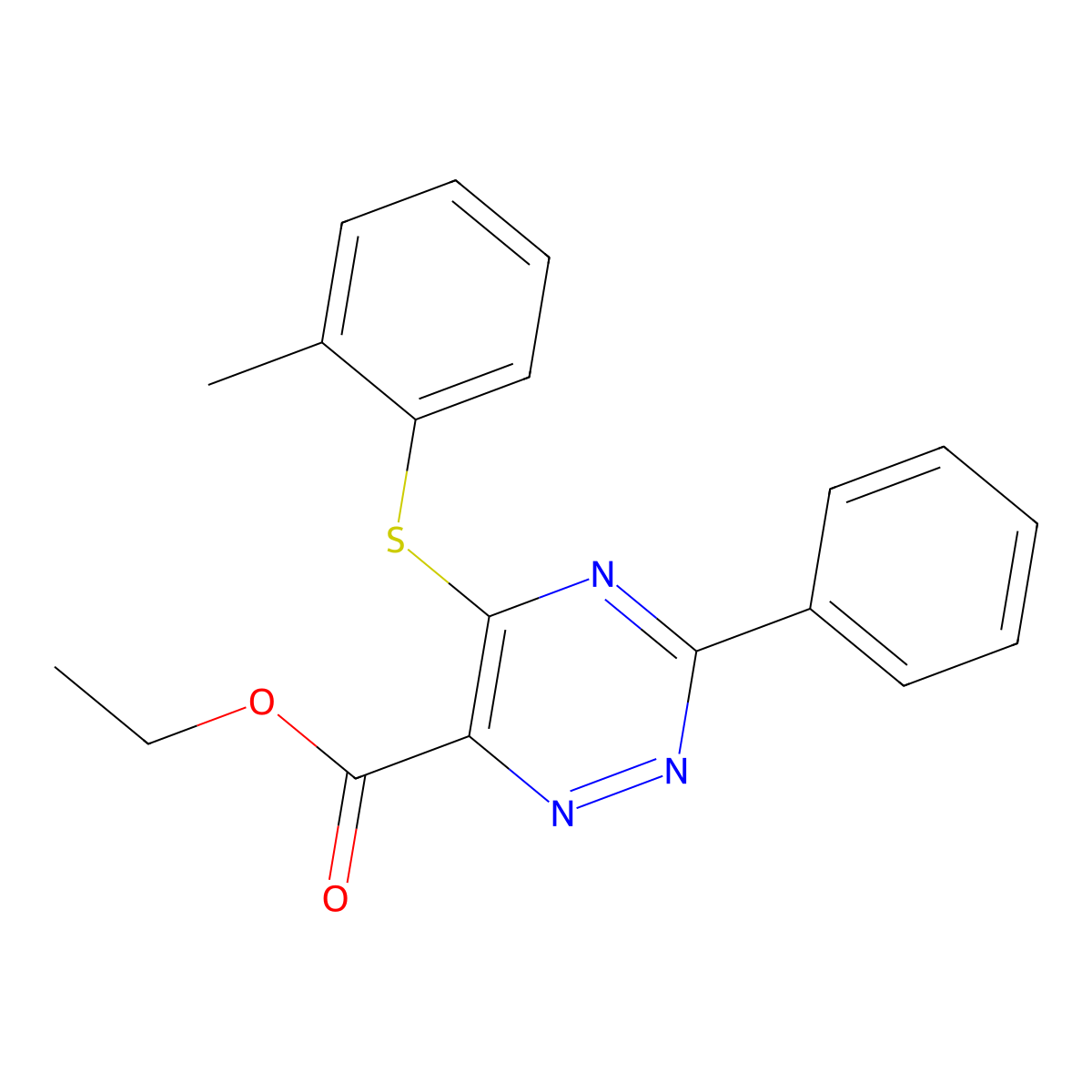 Ethyl 5-[(2-methylphenyl)sulfanyl]-3-phenyl-1,2,4-triazine-6-carboxylate molecular structure, CAS 338957-17-8