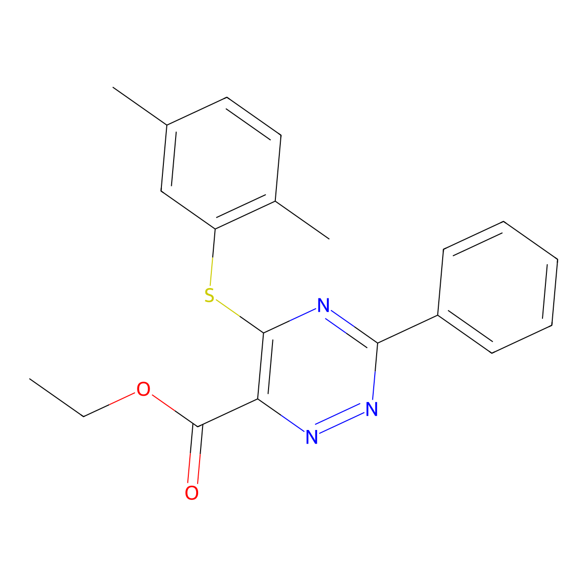 Ethyl 5-[(2,5-dimethylphenyl)sulfanyl]-3-phenyl-1,2,4-triazine-6-carboxylate molecular structure, CAS 338957-18-9