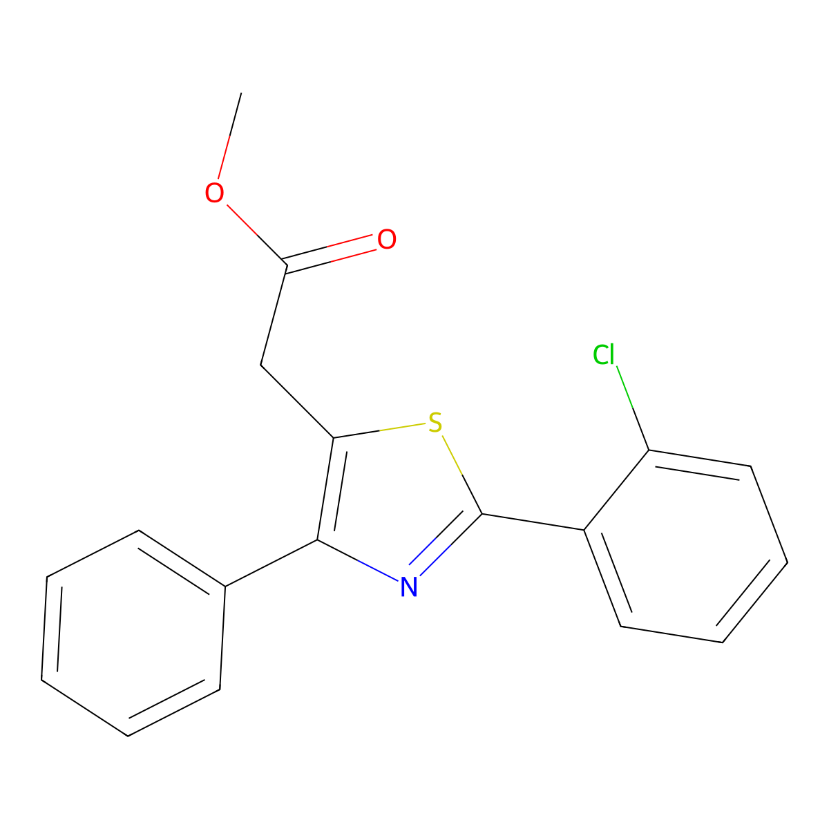 Methyl 2-[2-(2-chlorophenyl)-4-phenyl-1,3-thiazol-5-yl]acetate molecular structure, CAS 338957-22-5