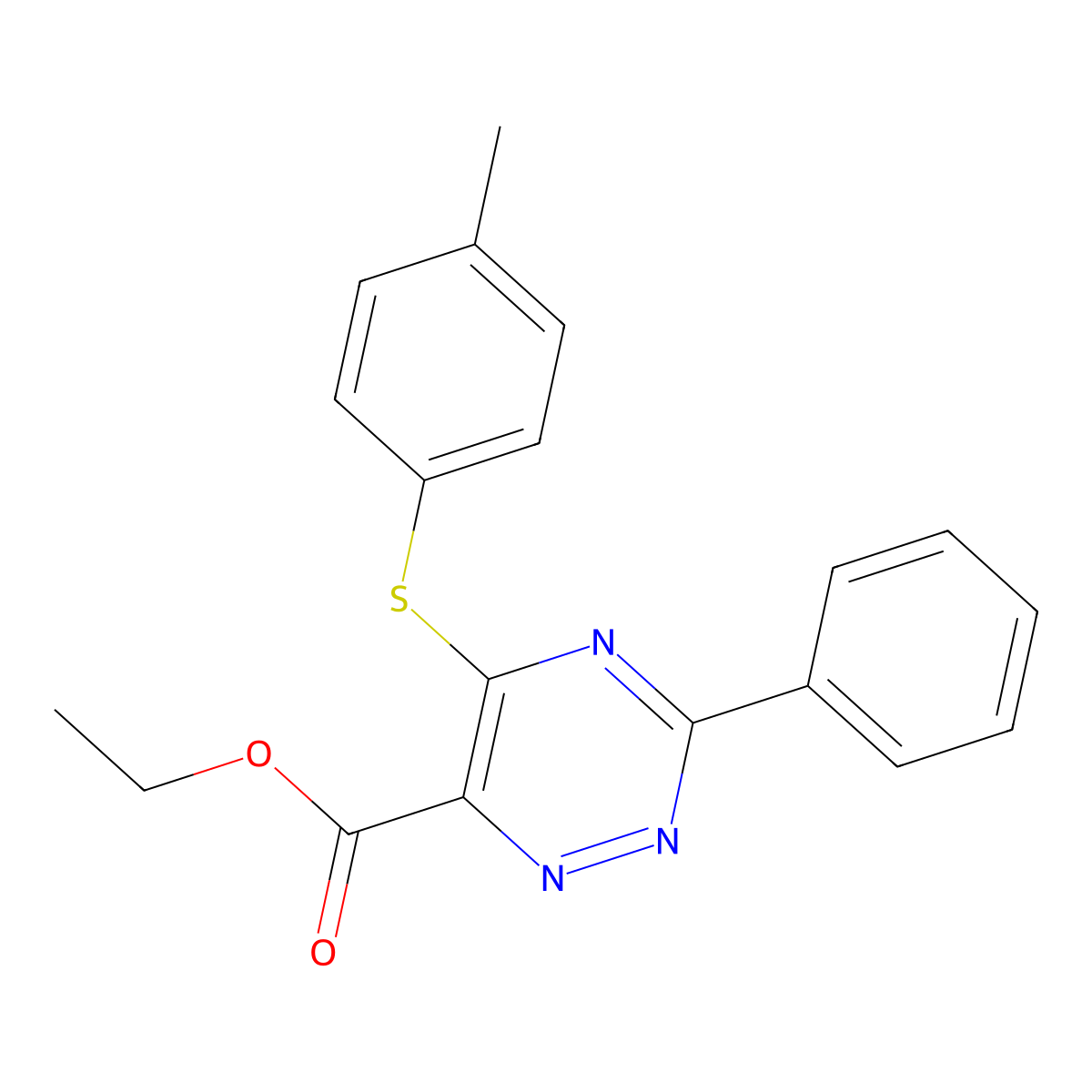 Ethyl 5-[(4-methylphenyl)sulfanyl]-3-phenyl-1,2,4-triazine-6-carboxylate molecular structure, CAS 338957-32-7