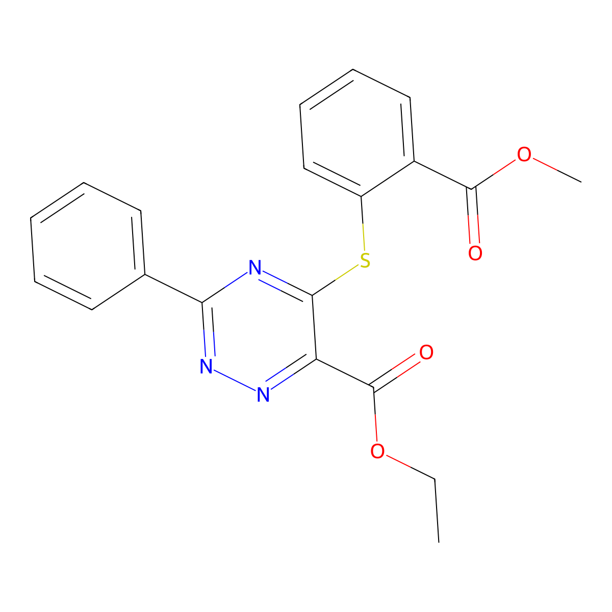 Ethyl 5-{[2-(methoxycarbonyl)phenyl]sulfanyl}-3-phenyl-1,2,4-triazine-6-carboxylate molecular structure, CAS 338957-34-9
