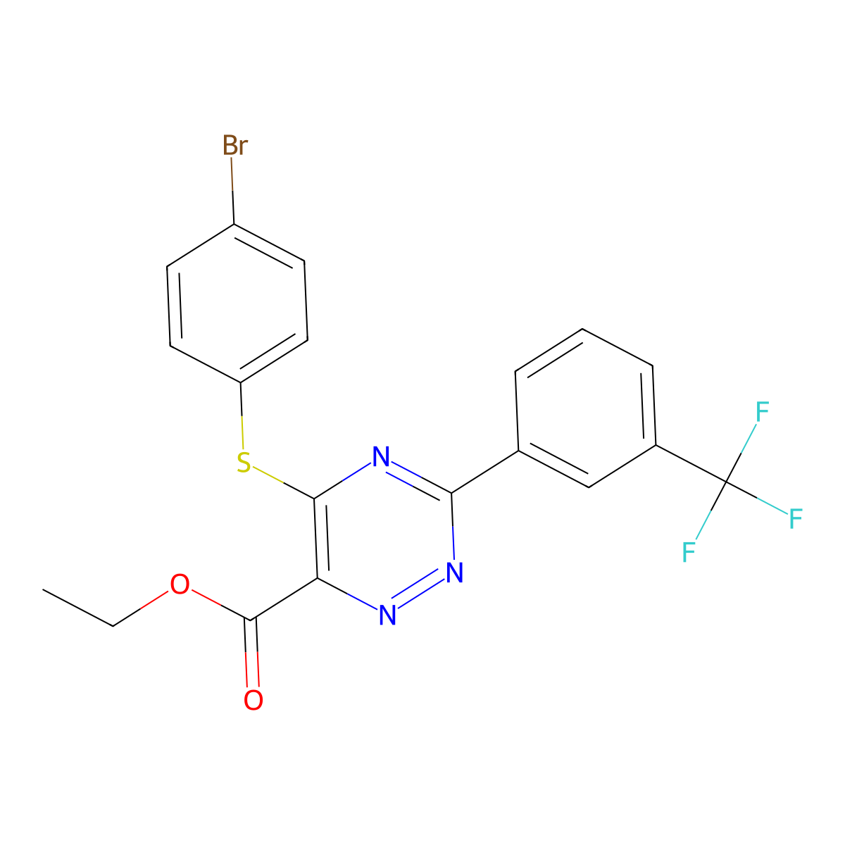 Ethyl 5-[(4-bromophenyl)sulfanyl]-3-[3-(trifluoromethyl)phenyl]-1,2,4-triazine-6-carboxylate molecular structure, CAS 338957-36-1
