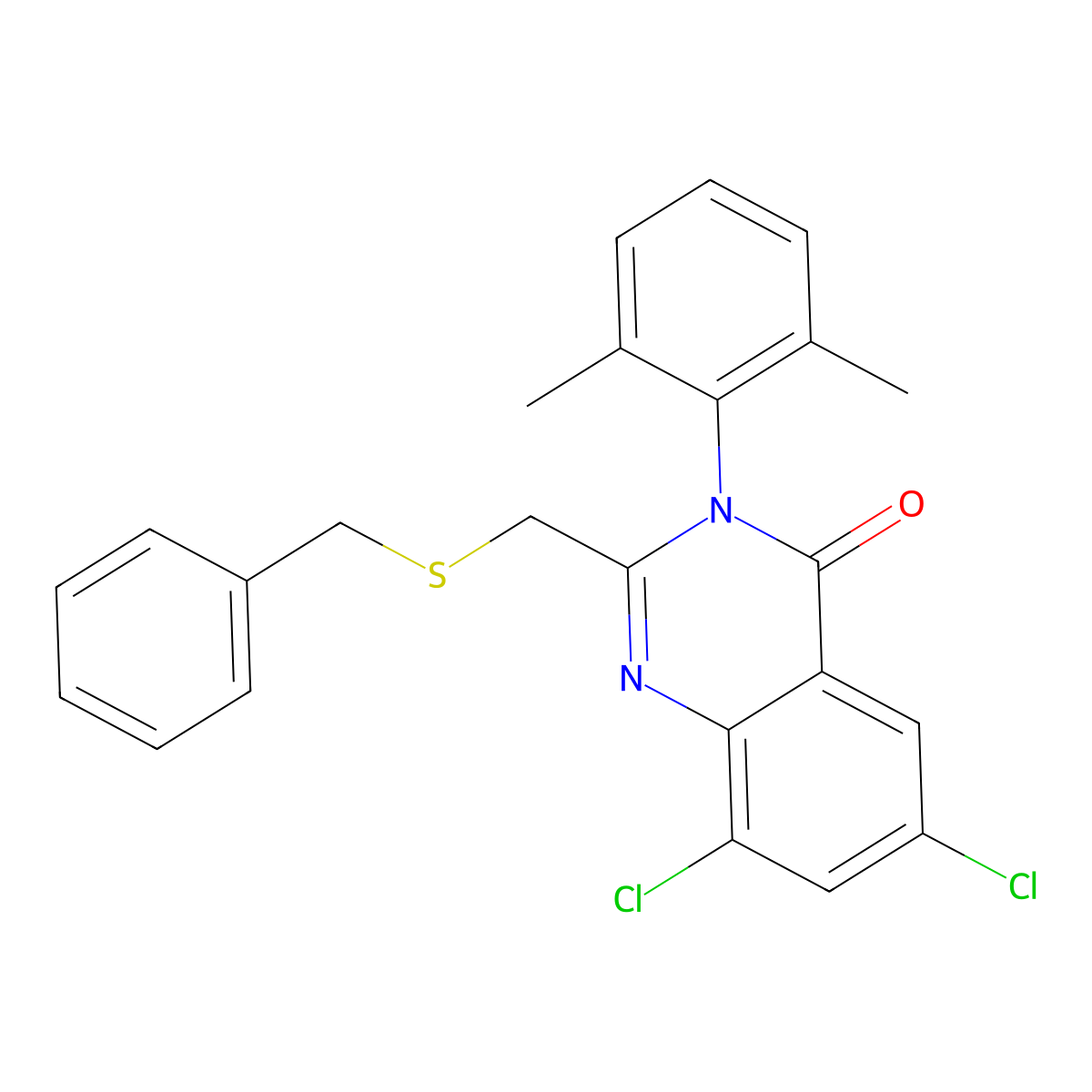2-[(Benzylsulfanyl)methyl]-6,8-dichloro-3-(2,6-dimethylphenyl)-3,4-dihydroquinazolin-4-one molecular structure, CAS 338957-47-4