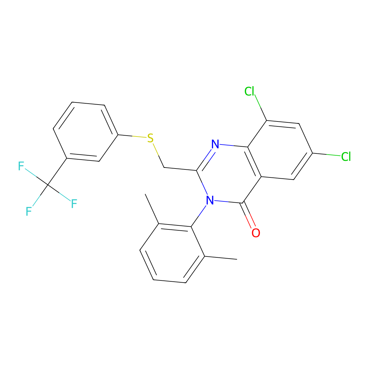 6,8-Dichloro-3-(2,6-dimethylphenyl)-2-[[3-(trifluoromethyl)phenyl]sulfanylmethyl]quinazolin-4-one molecular structure, CAS 338957-48-5