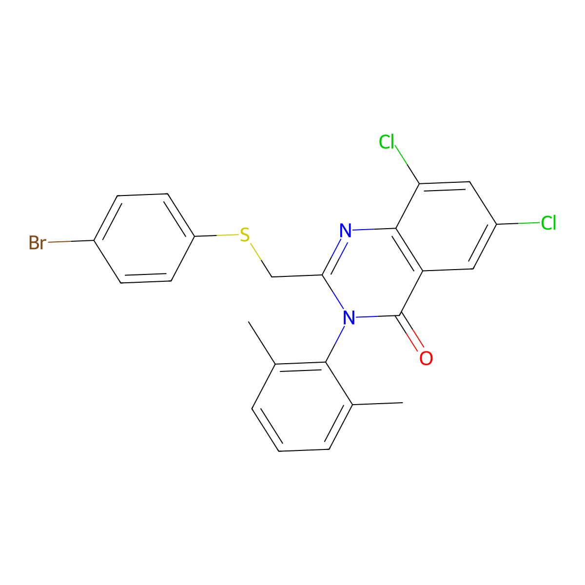 2-[(4-Bromophenyl)sulfanylmethyl]-6,8-dichloro-3-(2,6-dimethylphenyl)quinazolin-4-one molecular structure, CAS 338957-49-6