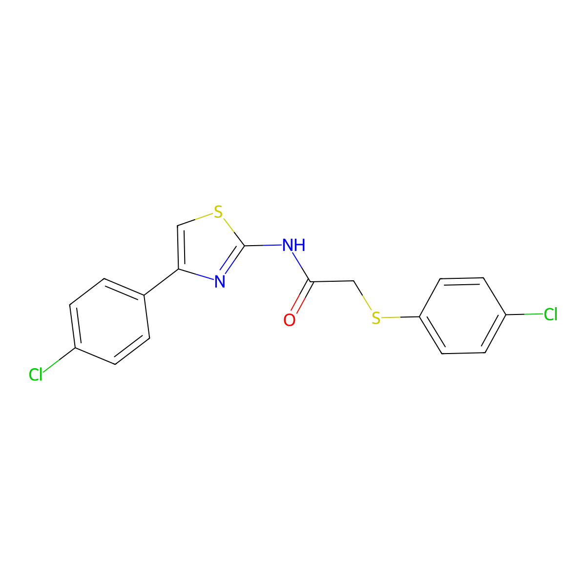 2-(4-chlorophenyl)sulfanyl-N-[4-(4-chlorophenyl)-1,3-thiazol-2-yl]acetamide molecular structure, CAS 338957-51-0