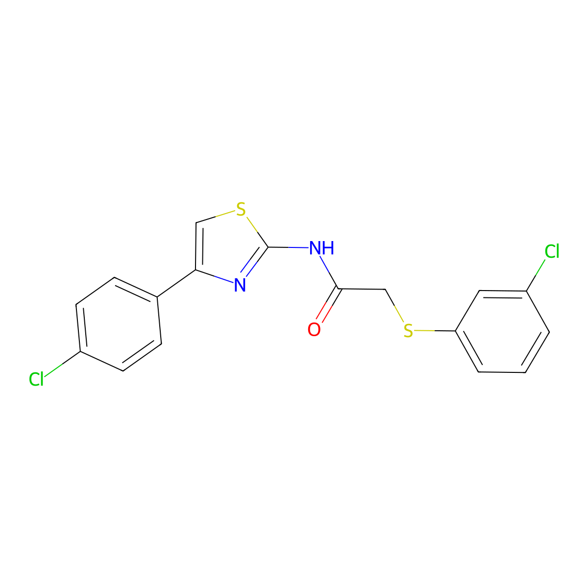 N-[4-(4-chlorophenyl)-1,3-thiazol-2-yl]-2-[(3-chlorophenyl)sulfanyl]acetamide molecular structure, CAS 338957-53-2