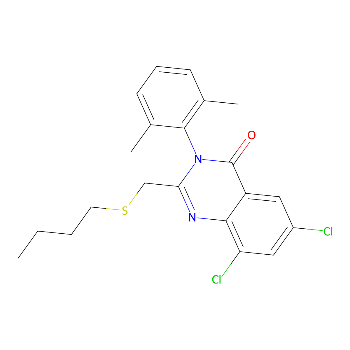 2-[(Butylsulfanyl)methyl]-6,8-dichloro-3-(2,6-dimethylphenyl)-3,4-dihydroquinazolin-4-one molecular structure, CAS 338957-56-5