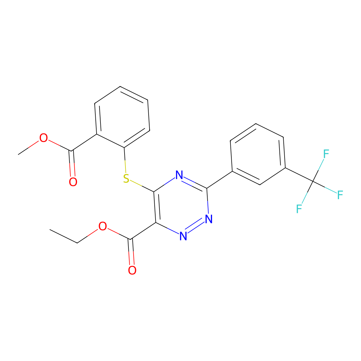 Ethyl 5-{[2-(methoxycarbonyl)phenyl]sulfanyl}-3-[3-(trifluoromethyl)phenyl]-1,2,4-triazine-6-carboxylate molecular structure, CAS 338957-59-8