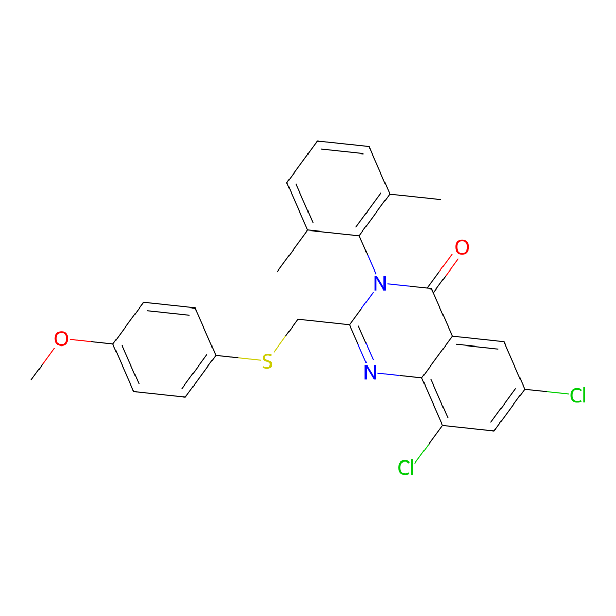 6,8-Dichloro-3-(2,6-dimethylphenyl)-2-{[(4-methoxyphenyl)sulfanyl]methyl}-3,4-dihydroquinazolin-4-one molecular structure, CAS 338957-61-2
