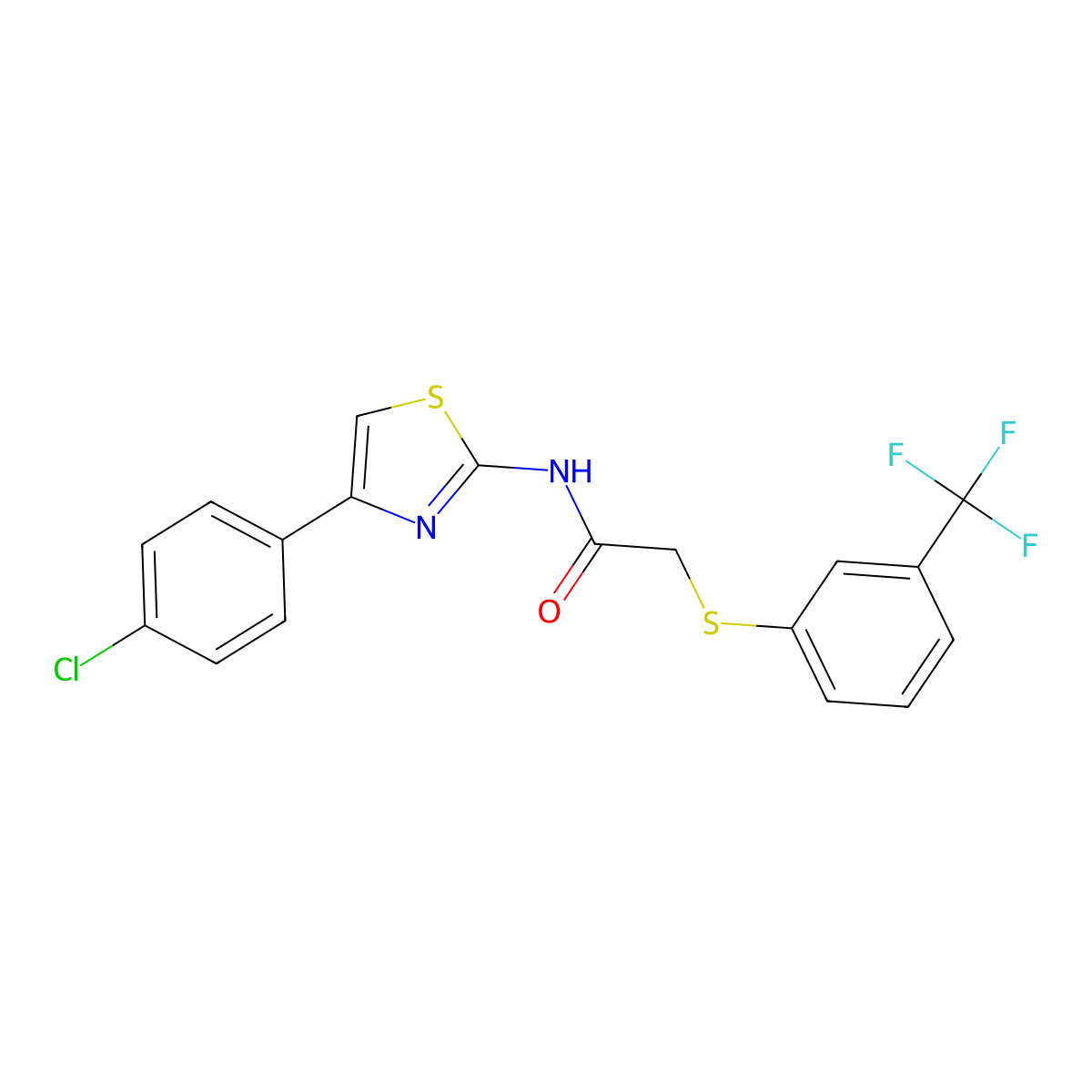N-[4-(4-chlorophenyl)-1,3-thiazol-2-yl]-2-{[3-(trifluoromethyl)phenyl]sulfanyl}acetamide molecular structure, CAS 338957-63-4