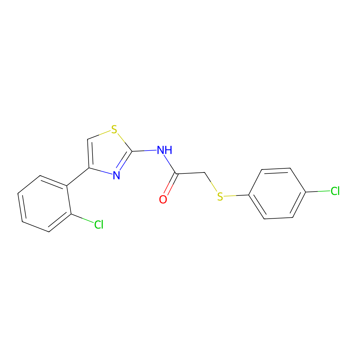 2-(4-chlorophenyl)sulfanyl-N-[4-(2-chlorophenyl)-1,3-thiazol-2-yl]acetamide molecular structure, CAS 338957-65-6