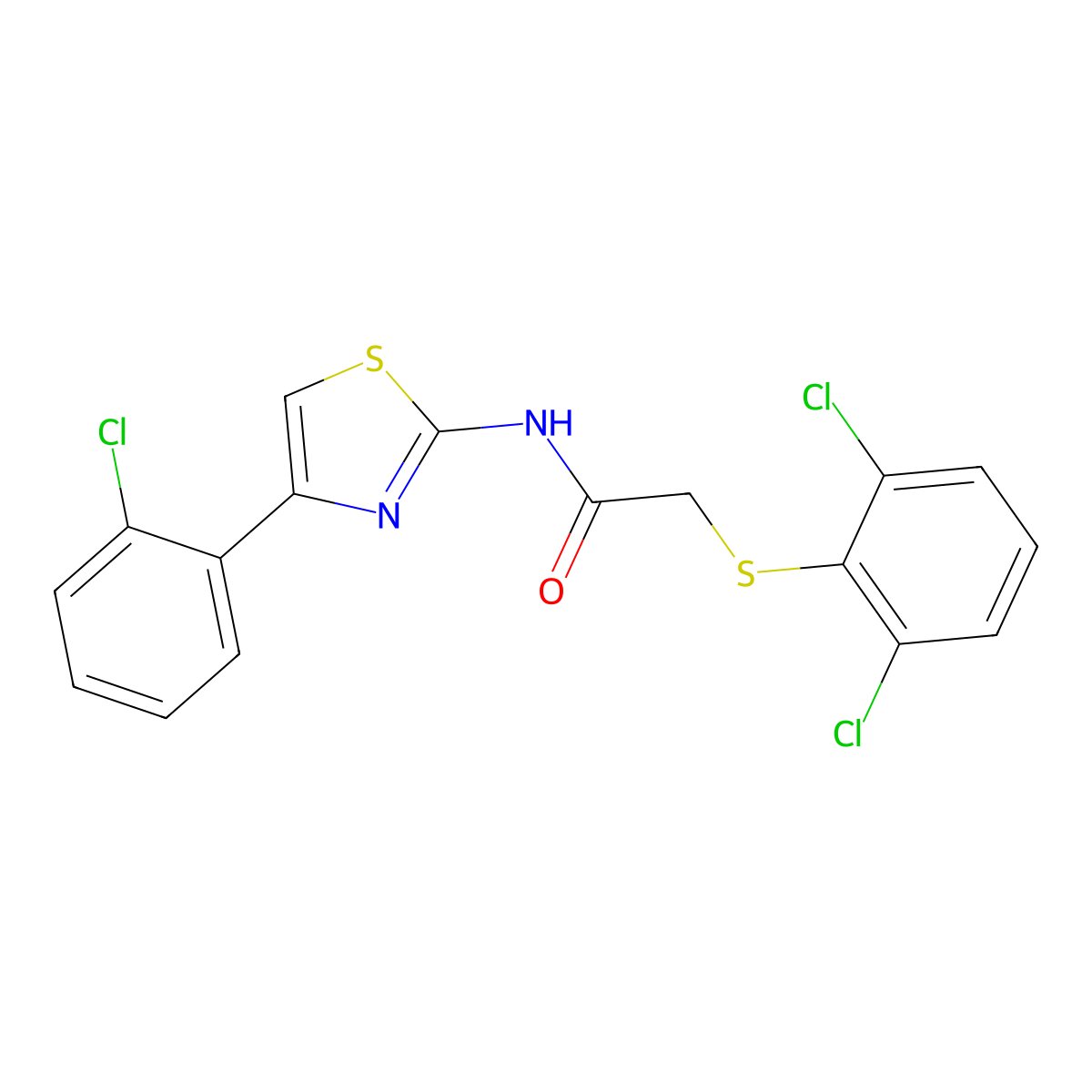 N-[4-(2-chlorophenyl)-1,3-thiazol-2-yl]-2-[(2,6-dichlorophenyl)sulfanyl]acetamide molecular structure, CAS 338957-66-7