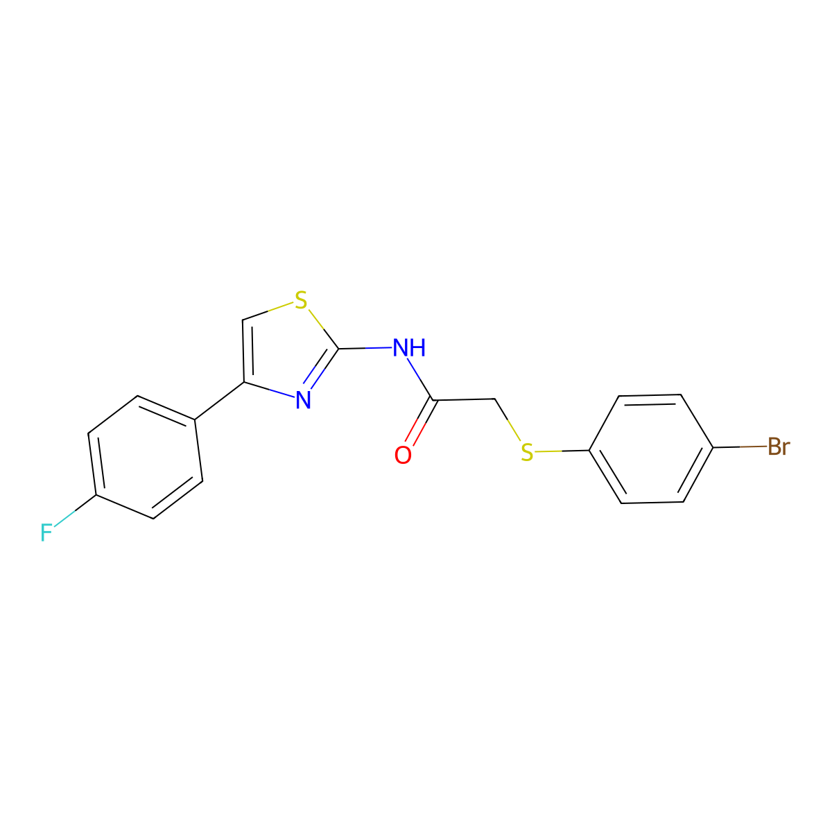 2-[(4-bromophenyl)sulfanyl]-N-[4-(4-fluorophenyl)-1,3-thiazol-2-yl]acetamide molecular structure, CAS 338957-68-9