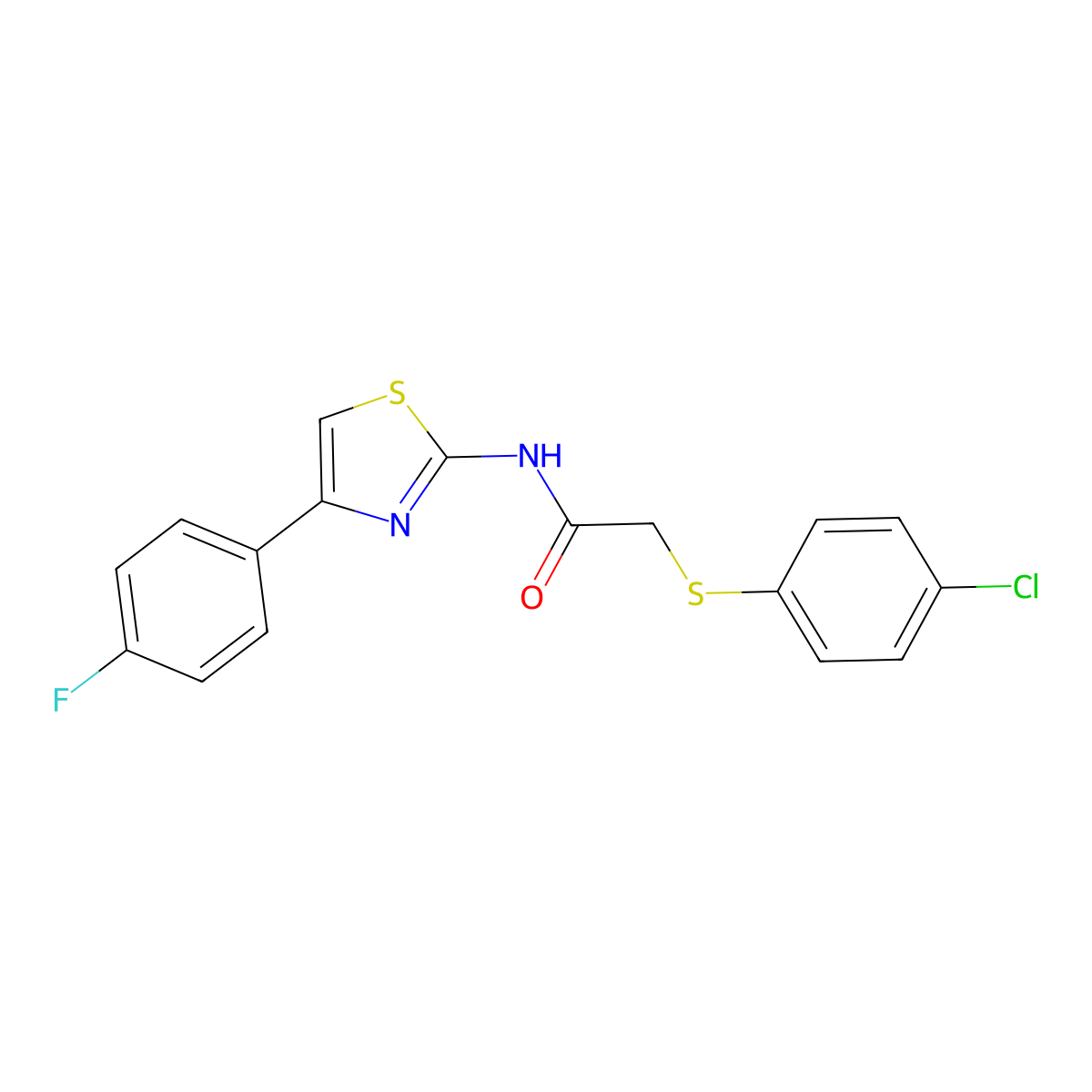 2-[(4-chlorophenyl)sulfanyl]-N-[4-(4-fluorophenyl)-1,3-thiazol-2-yl]acetamide molecular structure, CAS 338957-69-0