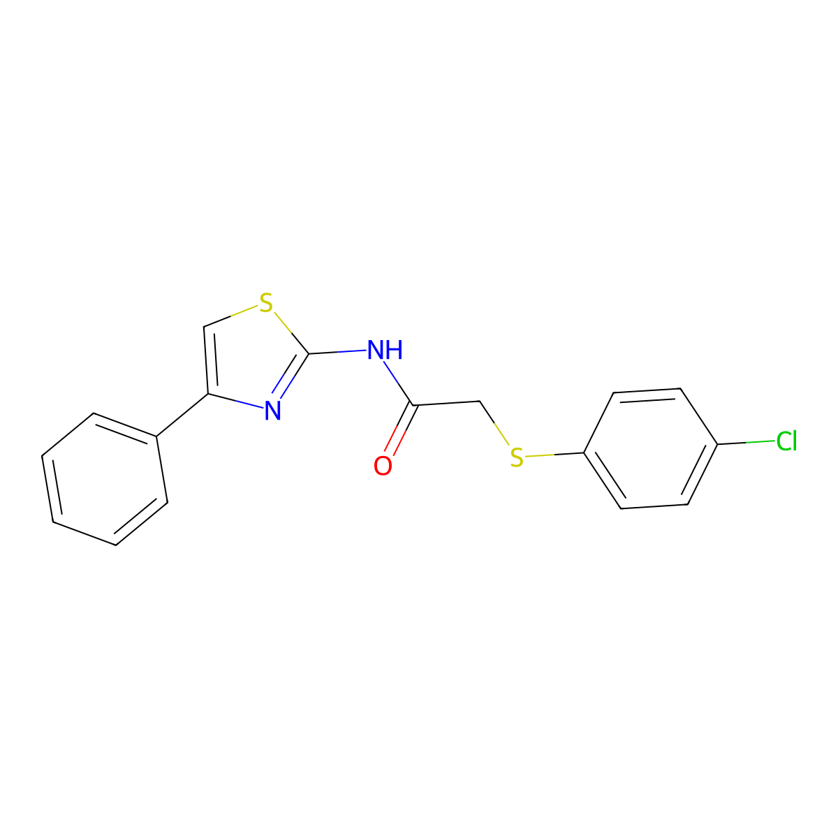 2-[(4-chlorophenyl)sulfanyl]-N-(4-phenyl-1,3-thiazol-2-yl)acetamide molecular structure, CAS 338957-72-5