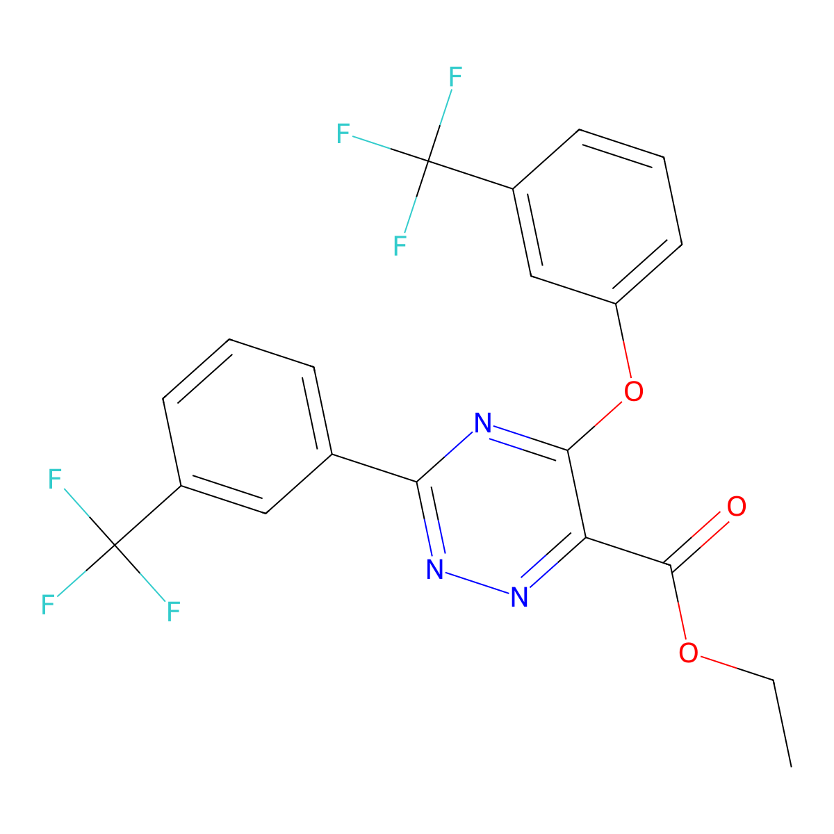 Ethyl 5-[3-(trifluoromethyl)phenoxy]-3-[3-(trifluoromethyl)phenyl]-1,2,4-triazine-6-carboxylate molecular structure, CAS 338957-80-5