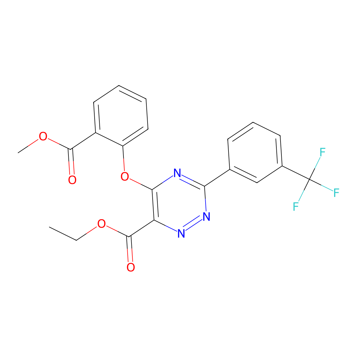 Ethyl 5-[2-(methoxycarbonyl)phenoxy]-3-[3-(trifluoromethyl)phenyl]-1,2,4-triazine-6-carboxylate molecular structure, CAS 338957-81-6
