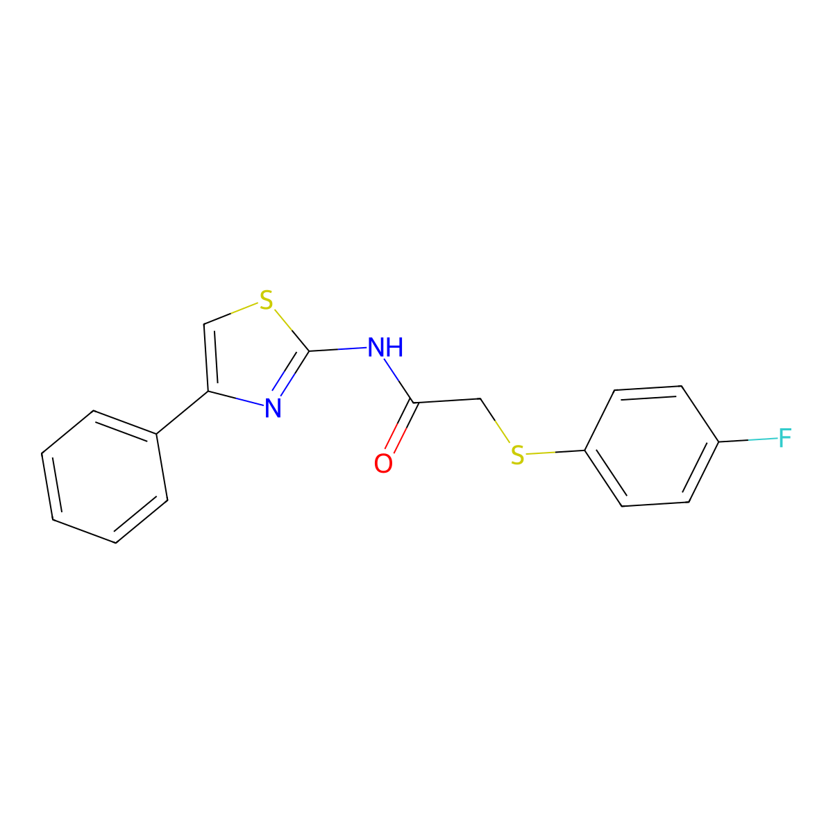 2-[(4-fluorophenyl)sulfanyl]-N-(4-phenyl-1,3-thiazol-2-yl)acetamide molecular structure, CAS 338957-83-8