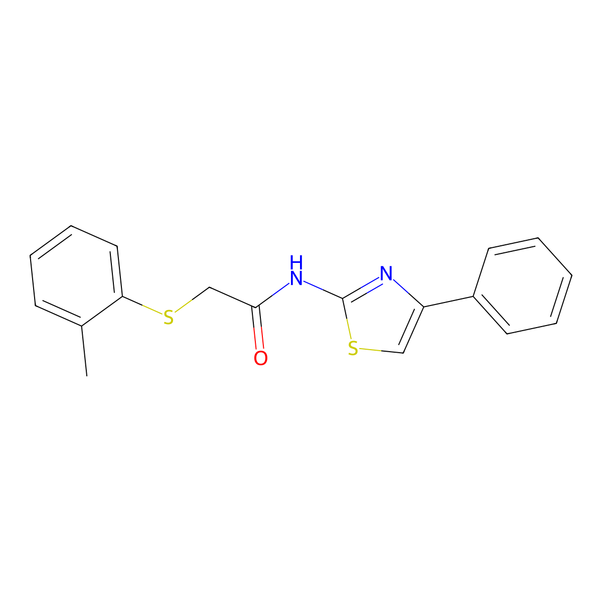 2-[(2-methylphenyl)sulfanyl]-N-(4-phenyl-1,3-thiazol-2-yl)acetamide molecular structure, CAS 338957-84-9