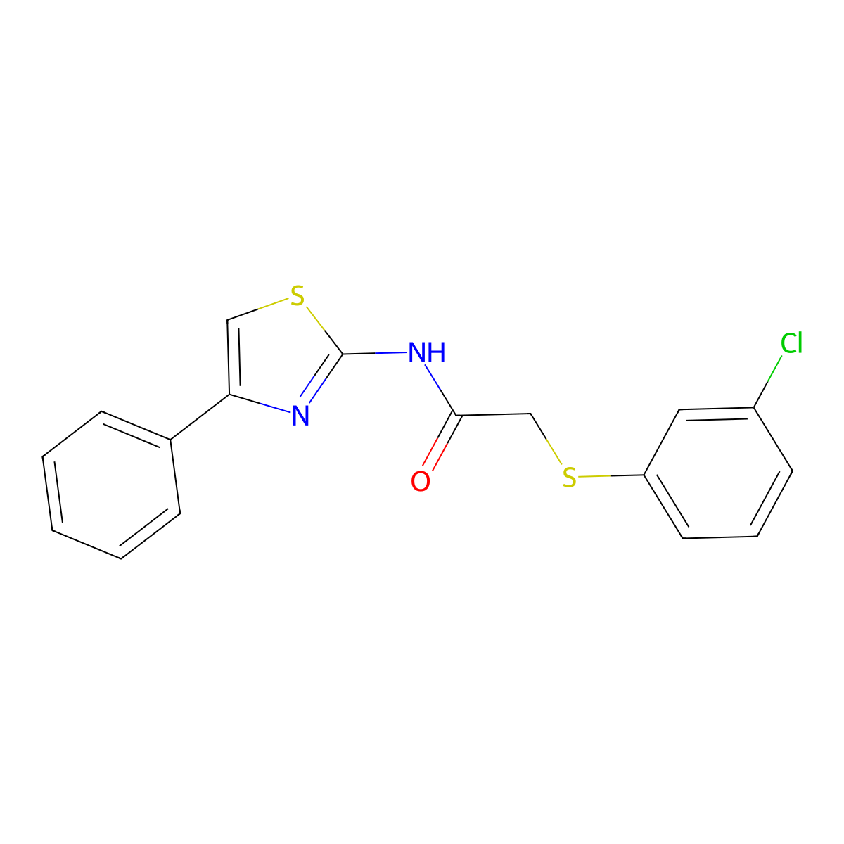 2-[(3-chlorophenyl)sulfanyl]-N-(4-phenyl-1,3-thiazol-2-yl)acetamide molecular structure, CAS 338957-86-1