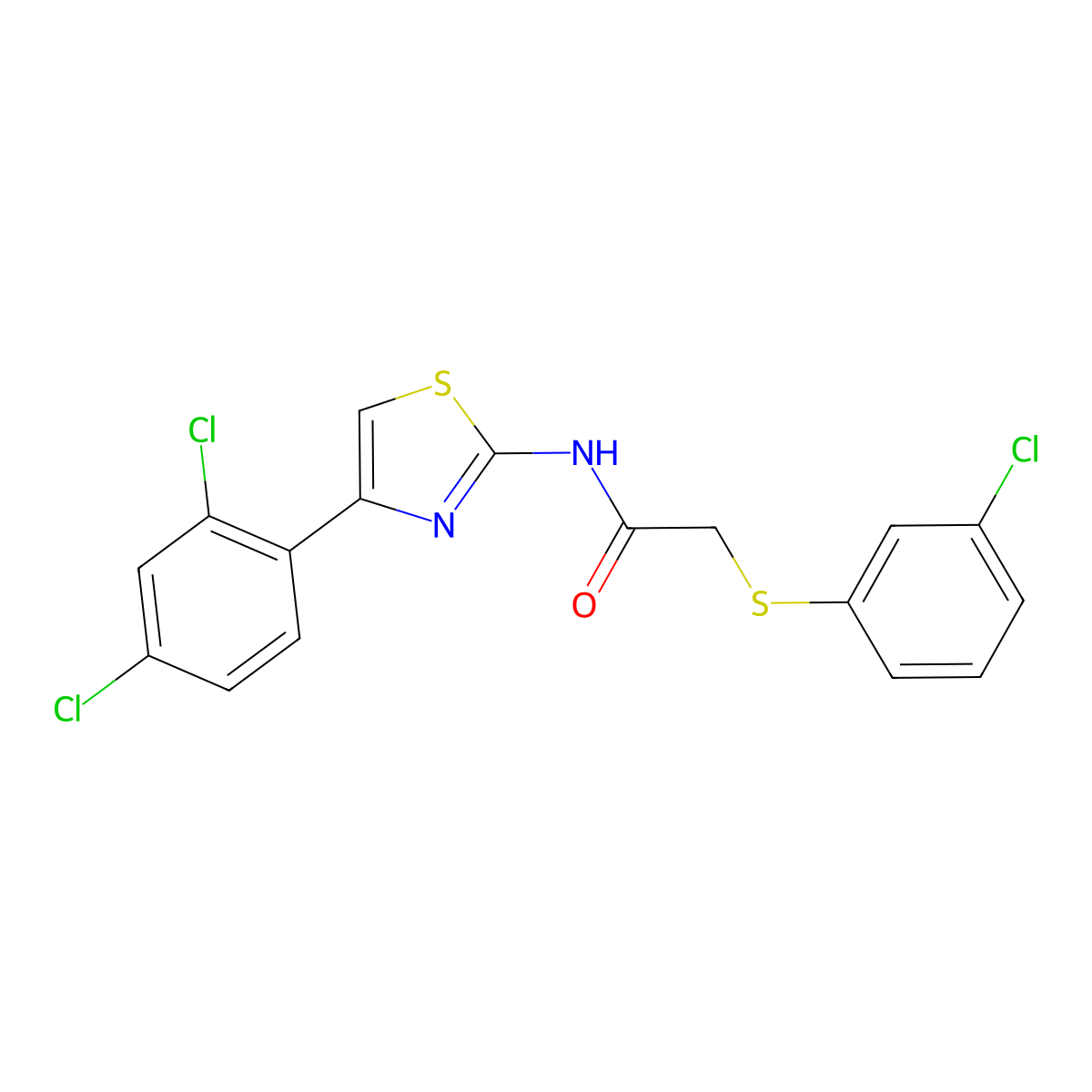 2-[(3-chlorophenyl)sulfanyl]-N-[4-(2,4-dichlorophenyl)-1,3-thiazol-2-yl]acetamide molecular structure, CAS 338957-91-8